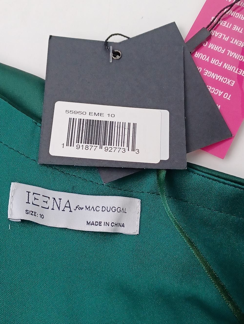 Ieena Mac Duggal Long One Sleeve Asymmetrical Ruffle Hem Gown Size 10 Emerald - Picture 4 of 16